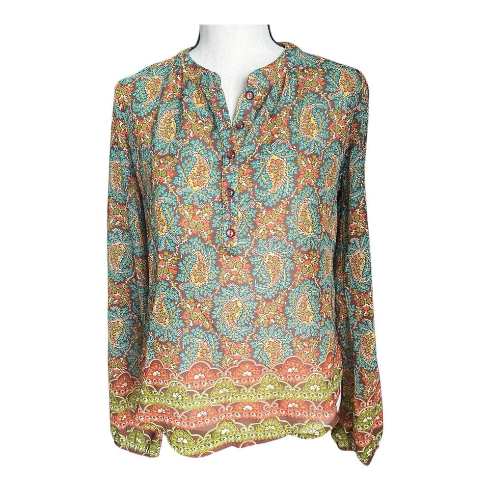Vtg Y2K Lily White Boho Paisley Peasant Blouse M Made in USA